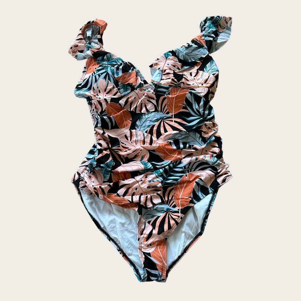 Heathyoga Tropical Orange Leaf Swimsuit, Size XL